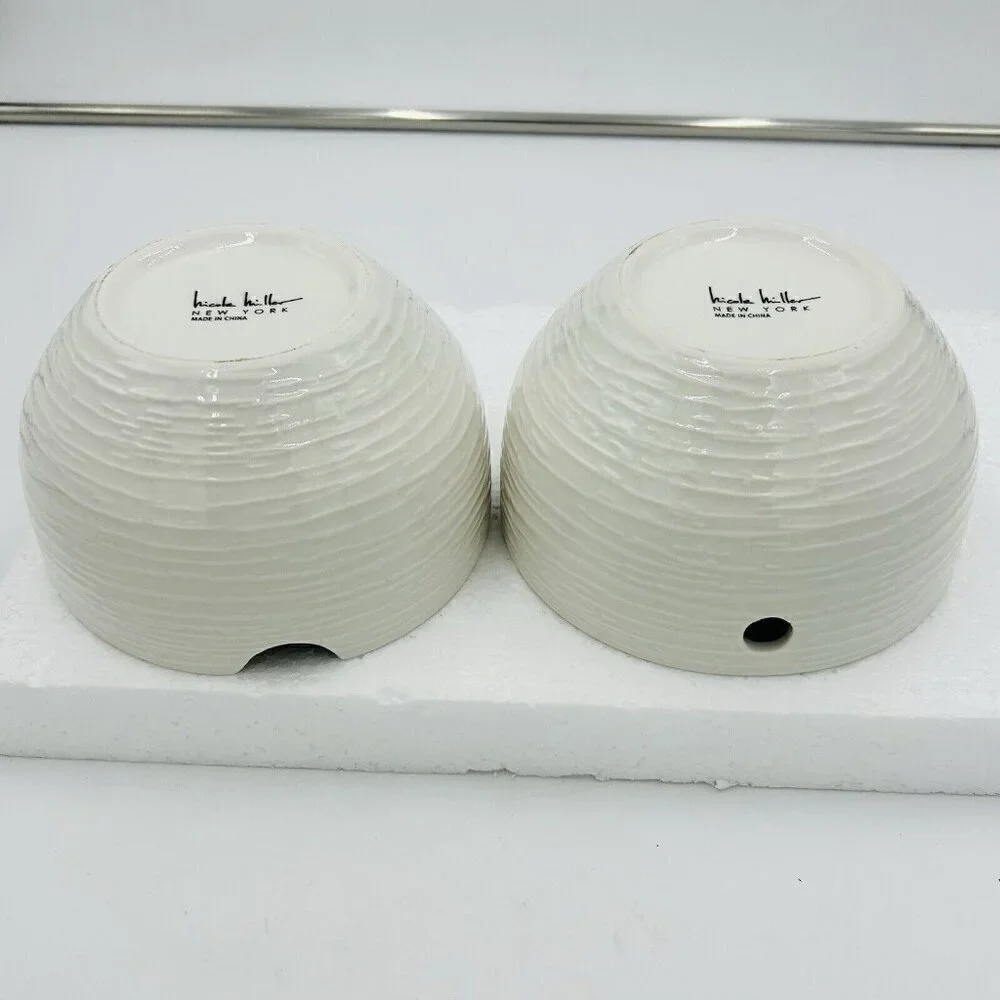 Nicole Miller Ceramic Ivory Noodle Soup Ramen Bowl Set of 2 (6.25x3.75)